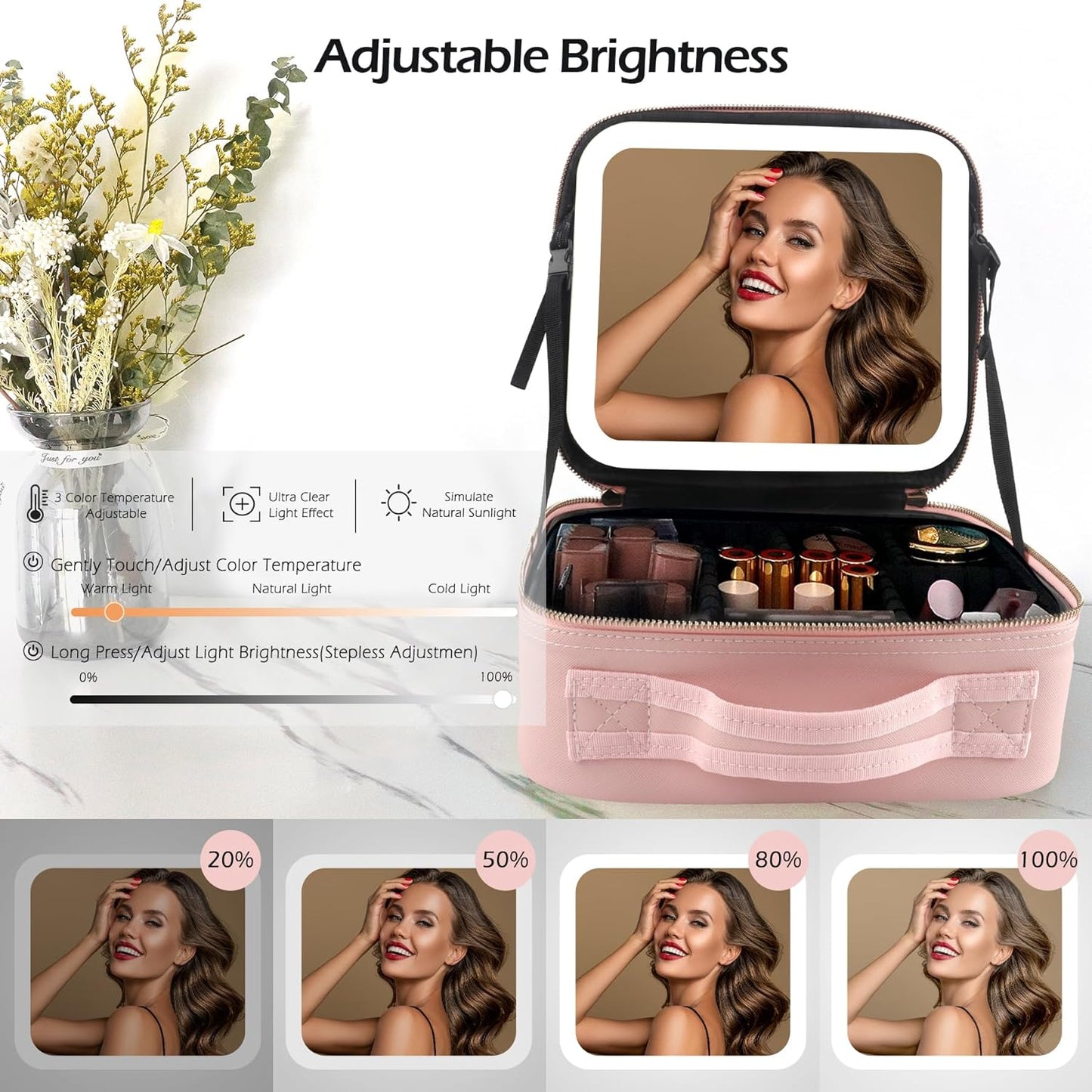 Cosmetic Travel Bag With LED Mirror