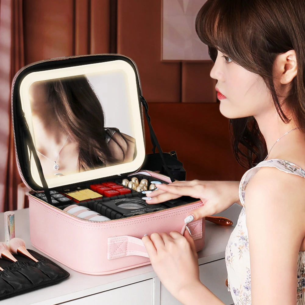 Cosmetic Travel Bag With LED Mirror